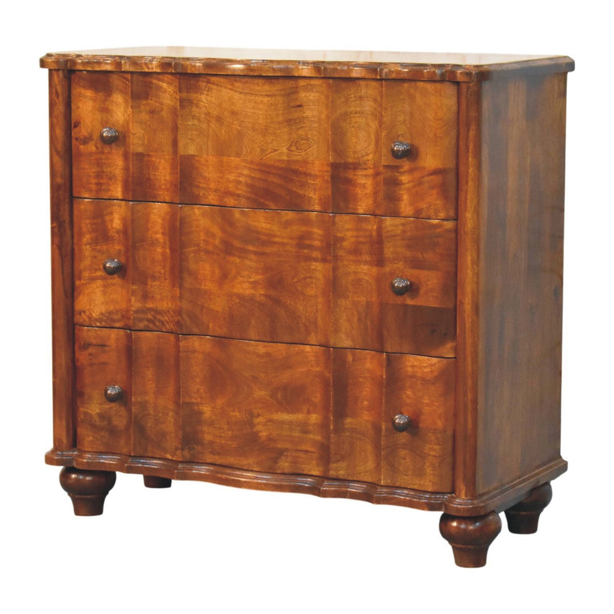 Lume 3-Drawer Solid Mango Wood Chest – Chestnut Finish