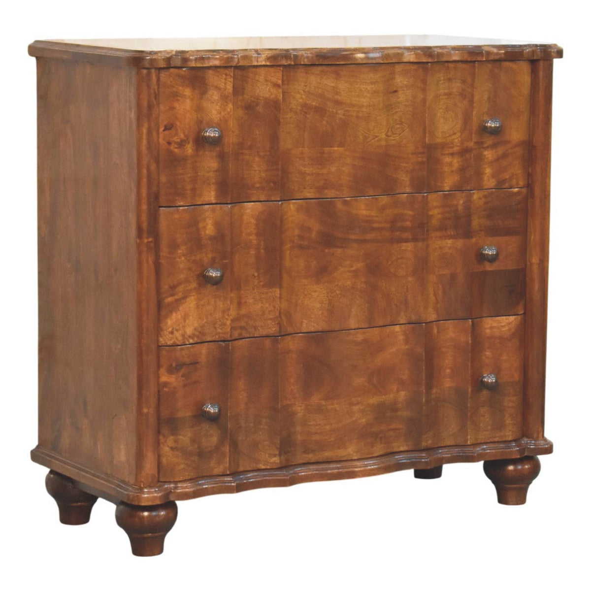 Lume 3-Drawer Solid Mango Wood Chest – Chestnut Finish
