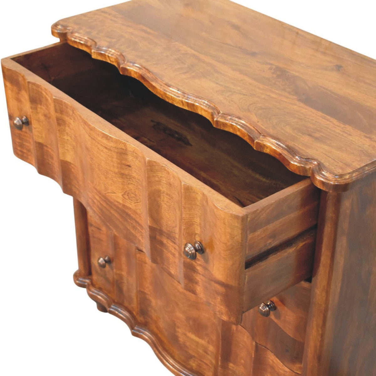 Lume 3-Drawer Solid Mango Wood Chest – Chestnut Finish