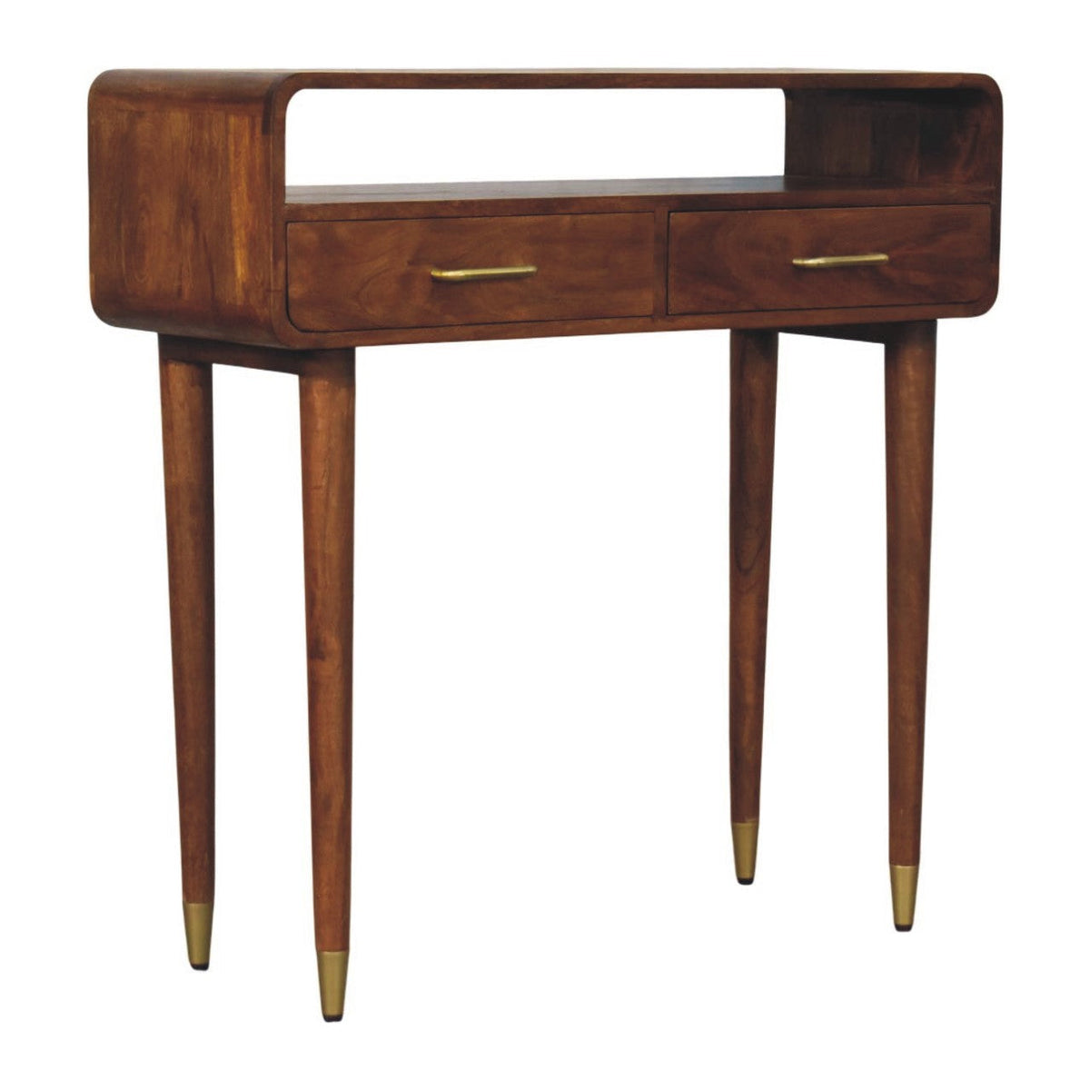 Valenza Curved Solid Mango Wood Console Table – Chestnut Finish