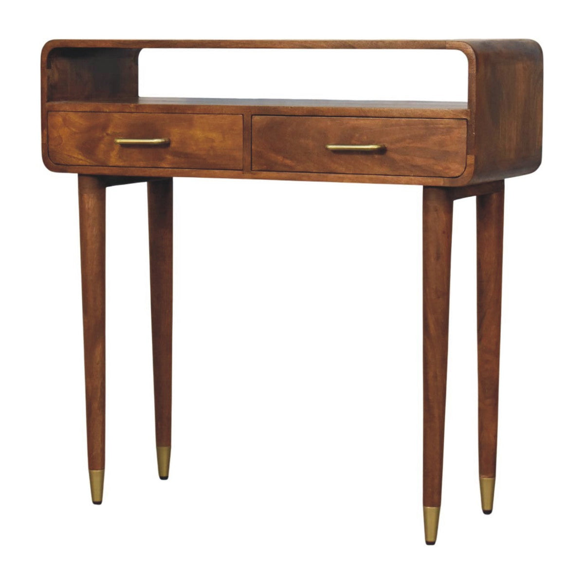 Valenza Curved Solid Mango Wood Console Table – Chestnut Finish