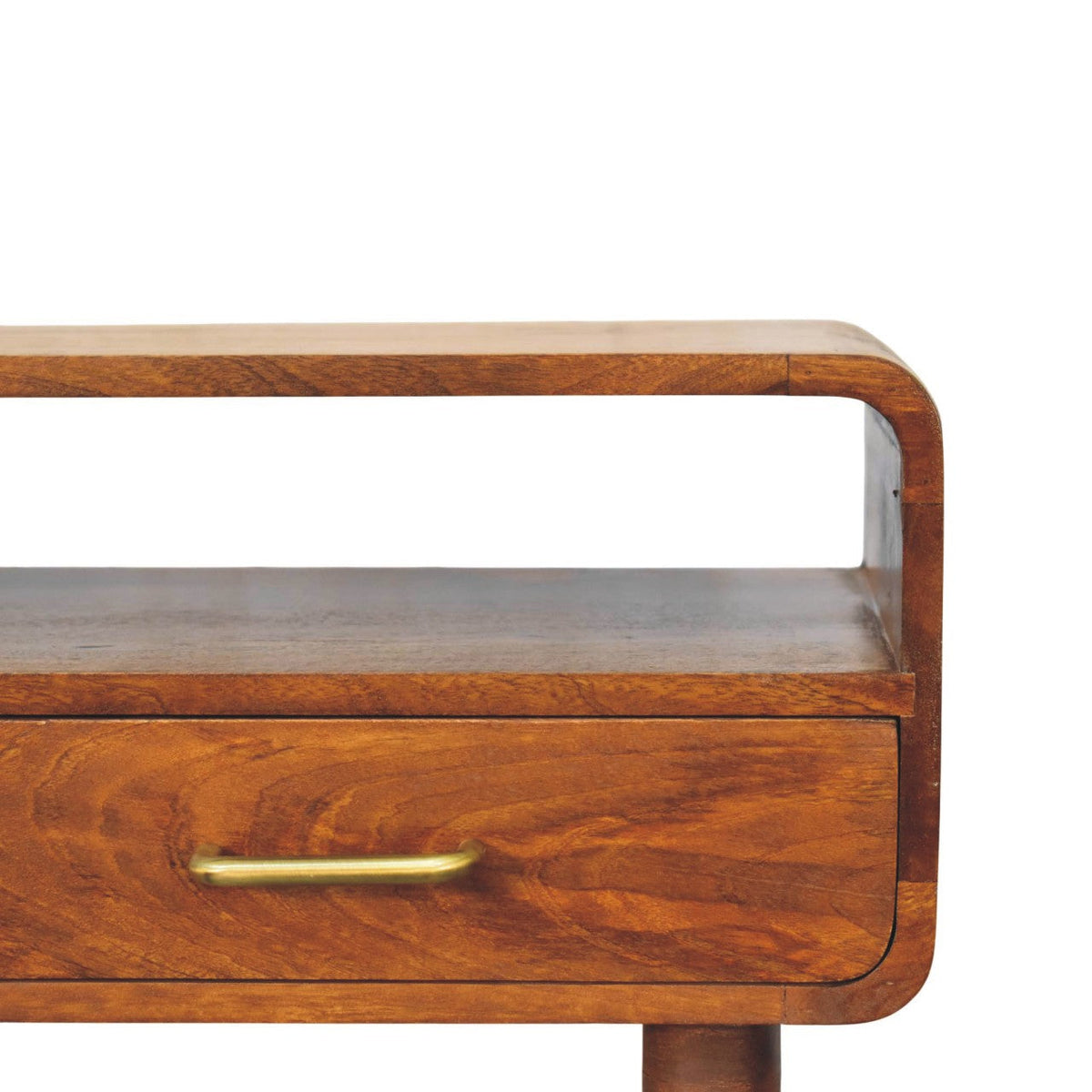 Valenza Curved Solid Mango Wood Console Table – Chestnut Finish
