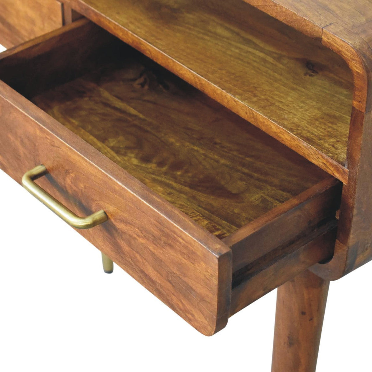 Valenza Curved Solid Mango Wood Console Table – Chestnut Finish