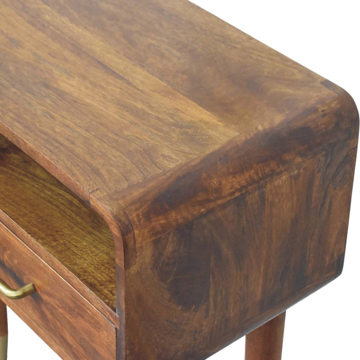 Valenza Curved Solid Mango Wood Console Table – Chestnut Finish
