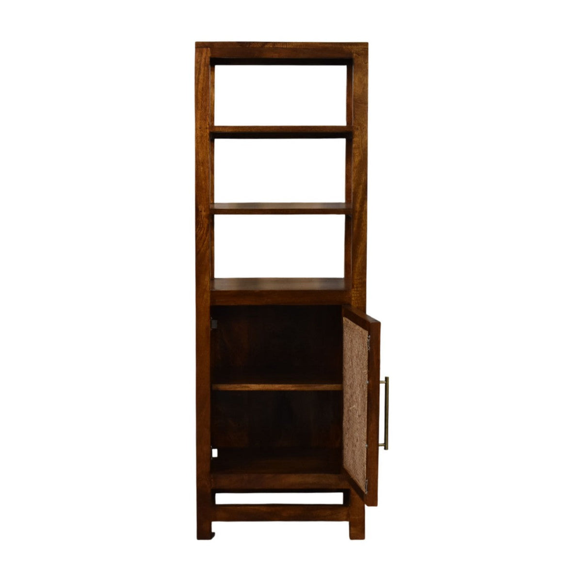Solid Mango Wood Display Cabinet – Chestnut Finish, Cane Door & Shelves