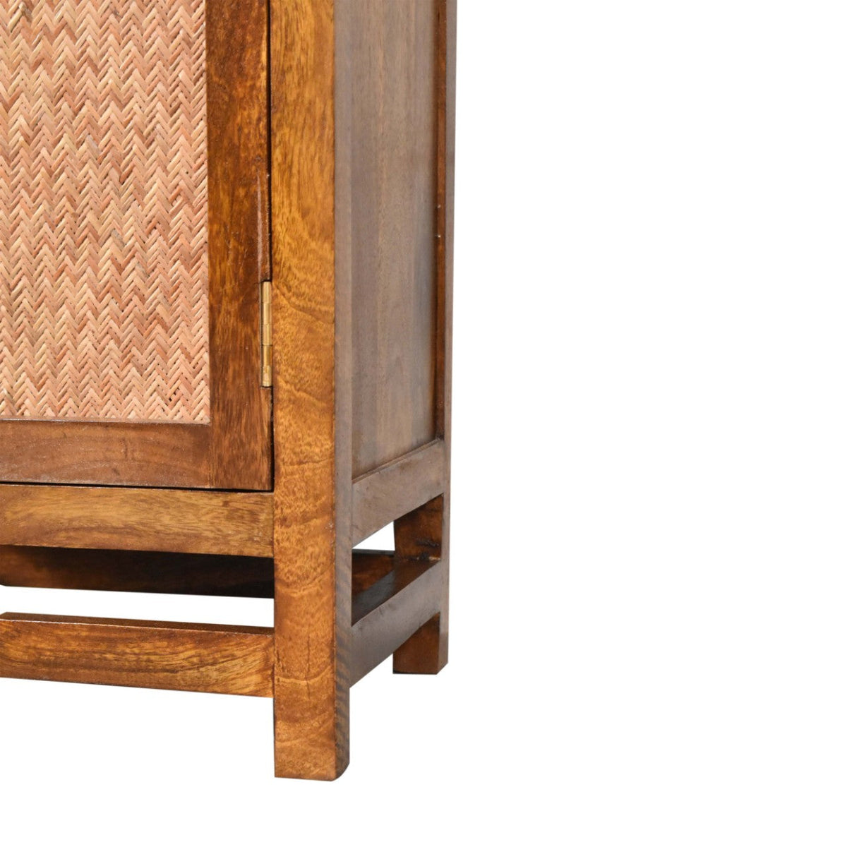 Solid Mango Wood Display Cabinet – Chestnut Finish, Cane Door & Shelves