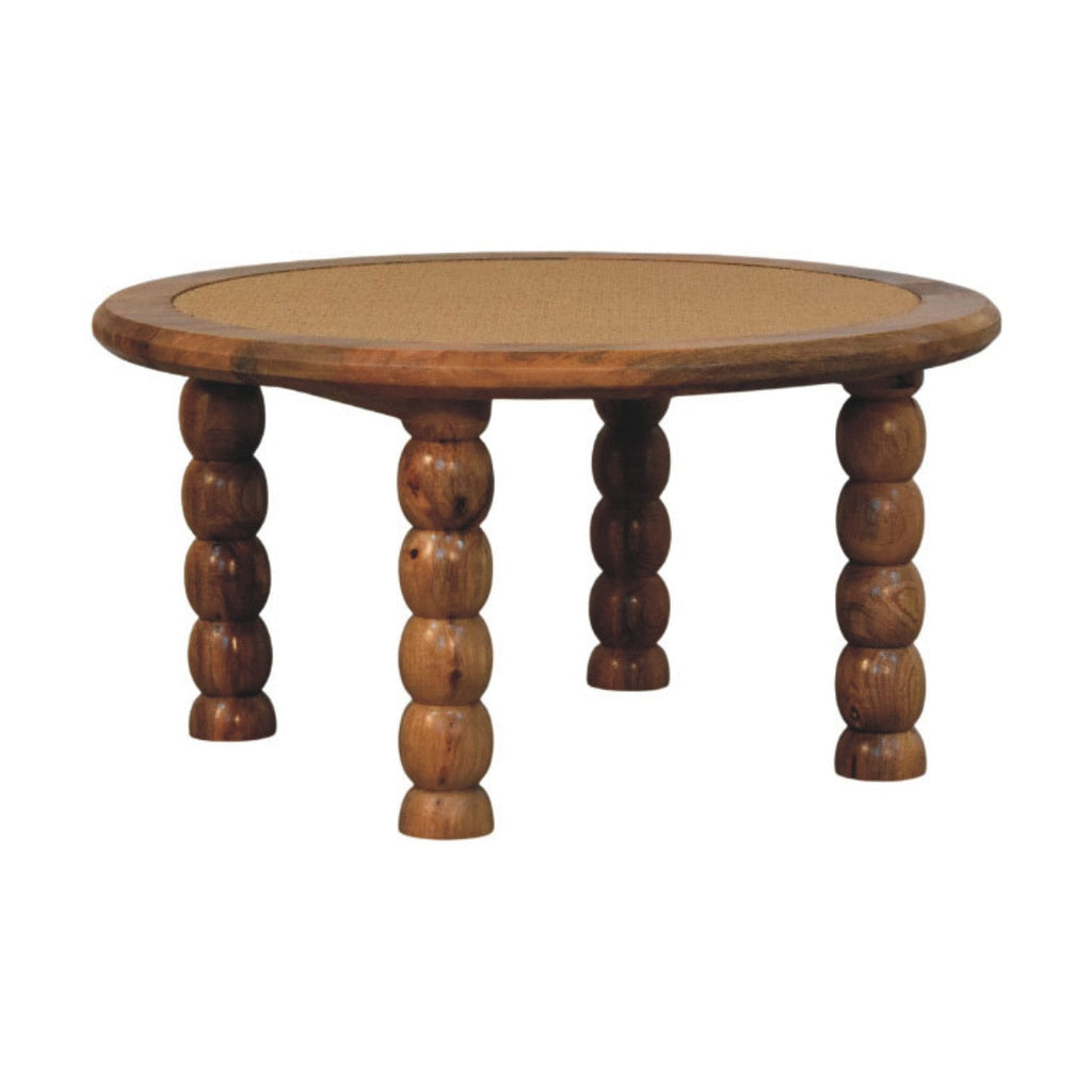 Spindle Rattan Solid Mango Wood Coffee Table – Oak-Ish Finish