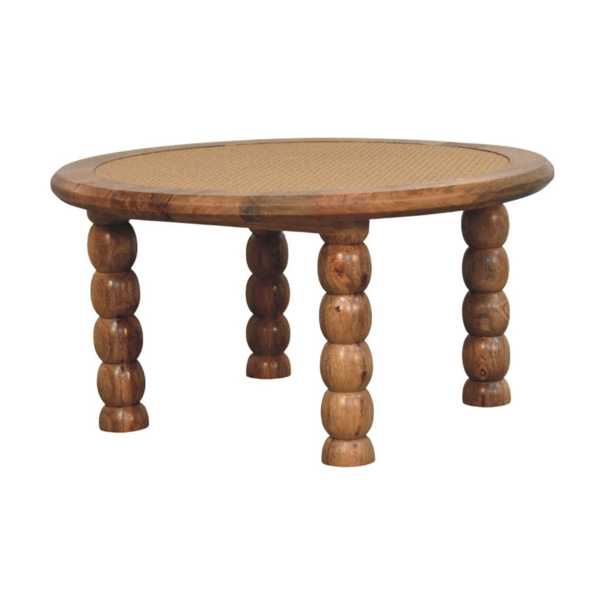 Spindle Rattan Solid Mango Wood Coffee Table – Oak-Ish Finish
