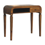 Curved Open Shelf Solid Mango Wood Writing Desk – Amber Oak Finish