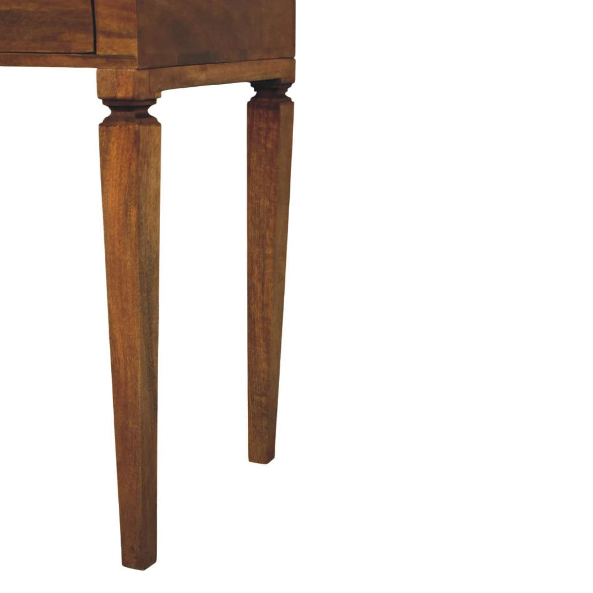 Curved Open Shelf Solid Mango Wood Writing Desk – Amber Oak Finish