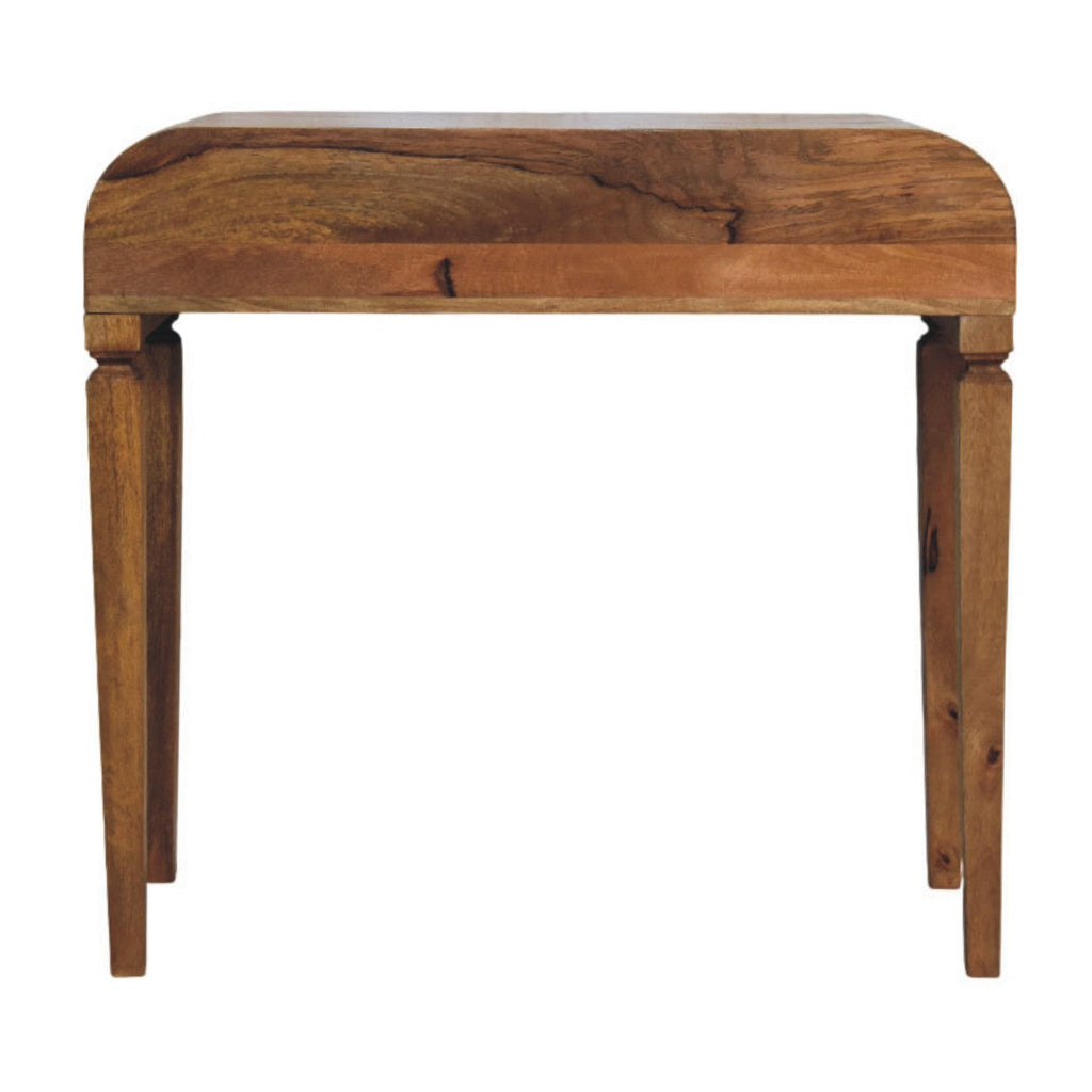 Curved Open Shelf Solid Mango Wood Writing Desk – Amber Oak Finish