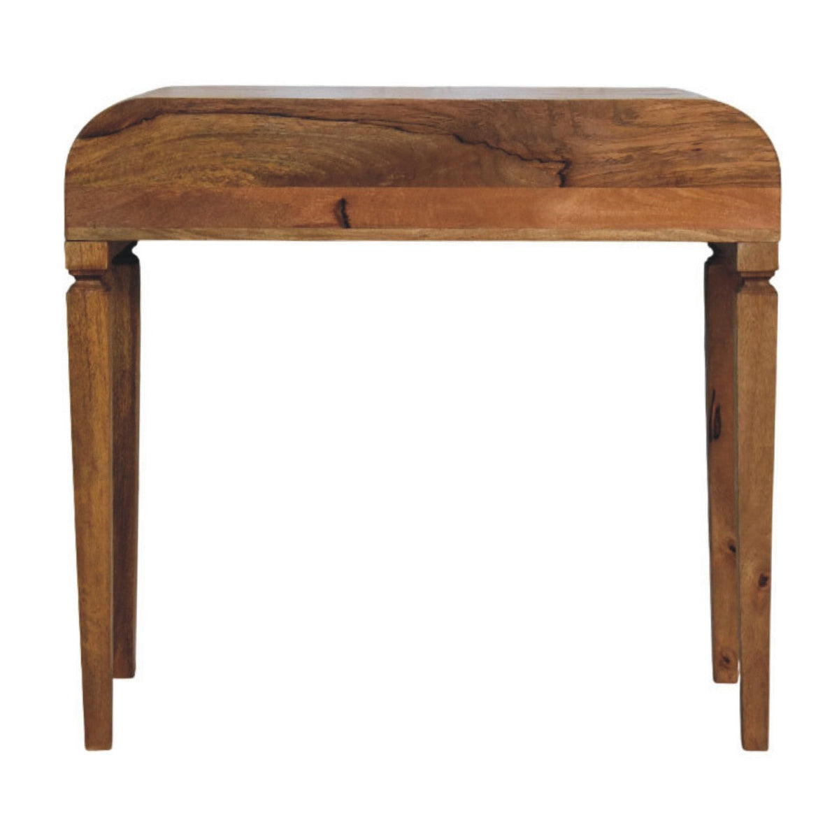 Curved Open Shelf Solid Mango Wood Writing Desk – Amber Oak Finish