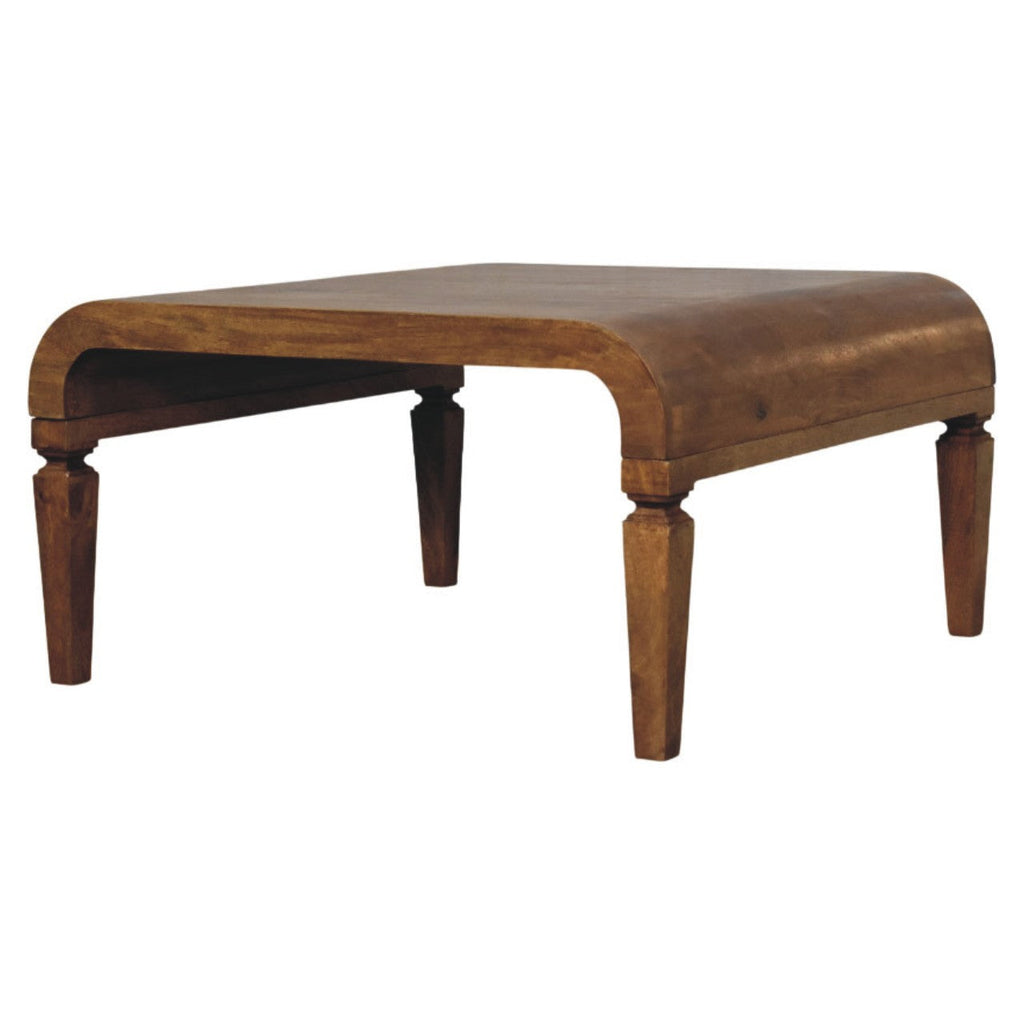 Curved Frame Solid Mango Wood Coffee Table – Amber Oak Finish