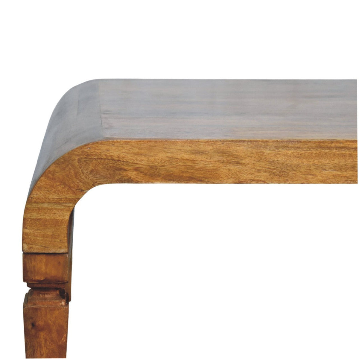 Curved Frame Solid Mango Wood Coffee Table – Amber Oak Finish