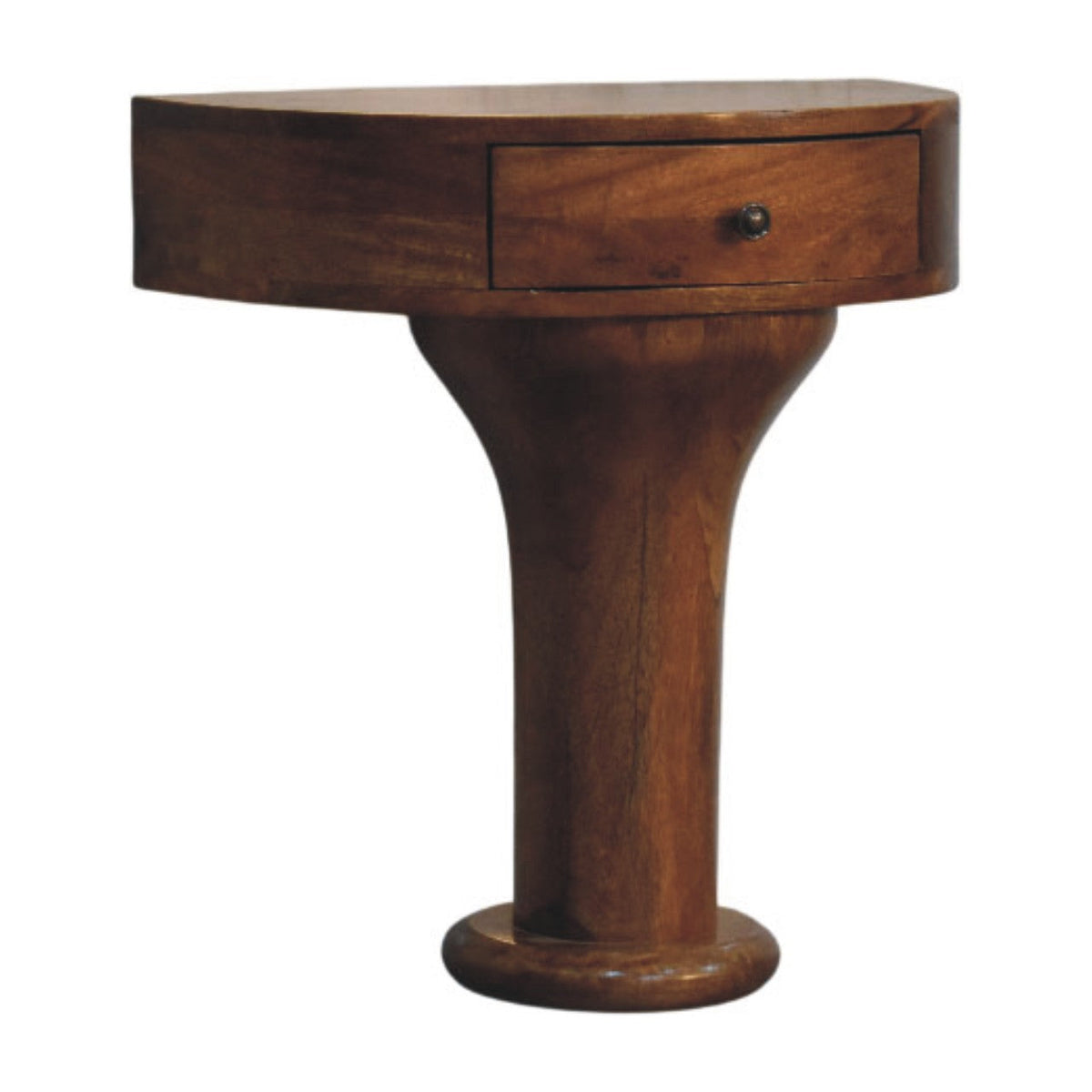 Pedestal Curved Solid Mango Wood Bedside Table – Amber Oak Finish
