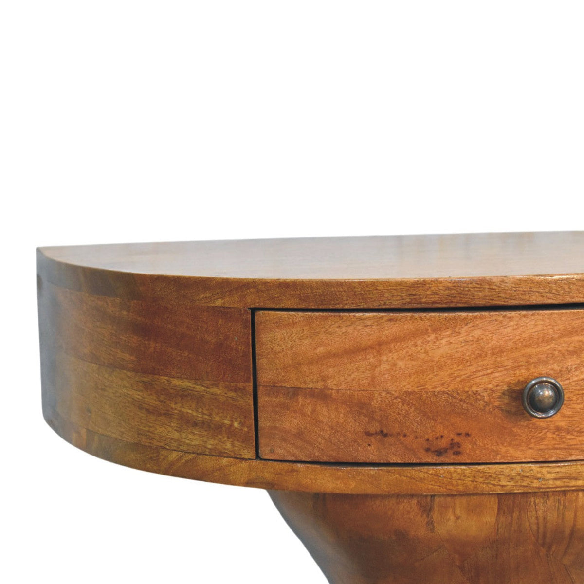 Pedestal Curved Solid Mango Wood Bedside Table – Amber Oak Finish