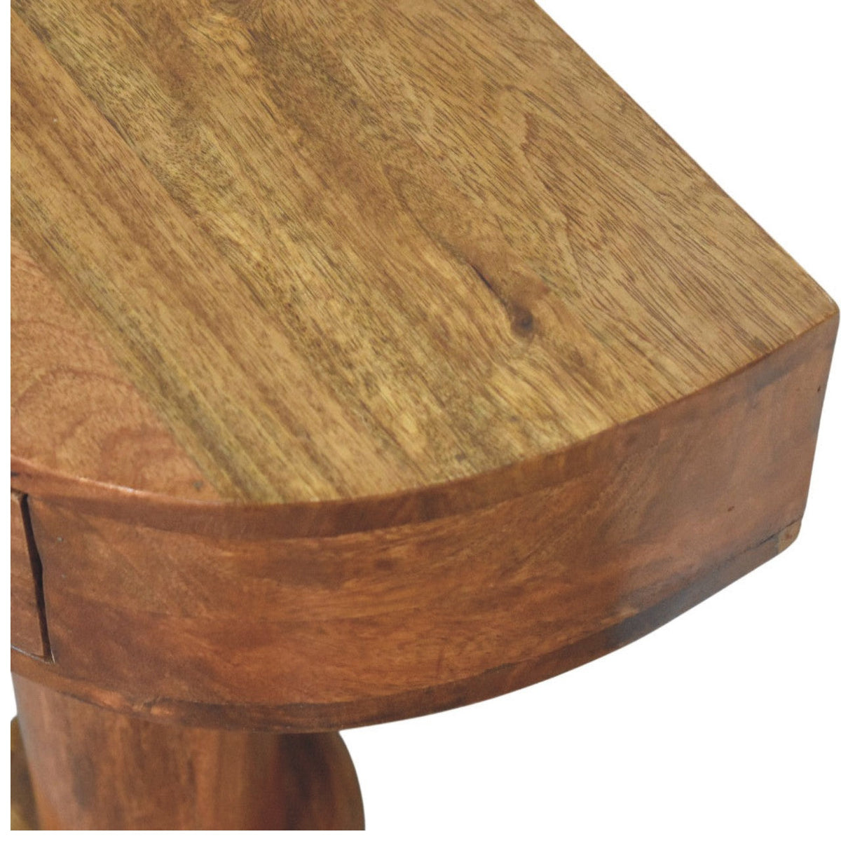 Pedestal Curved Solid Mango Wood Bedside Table – Amber Oak Finish