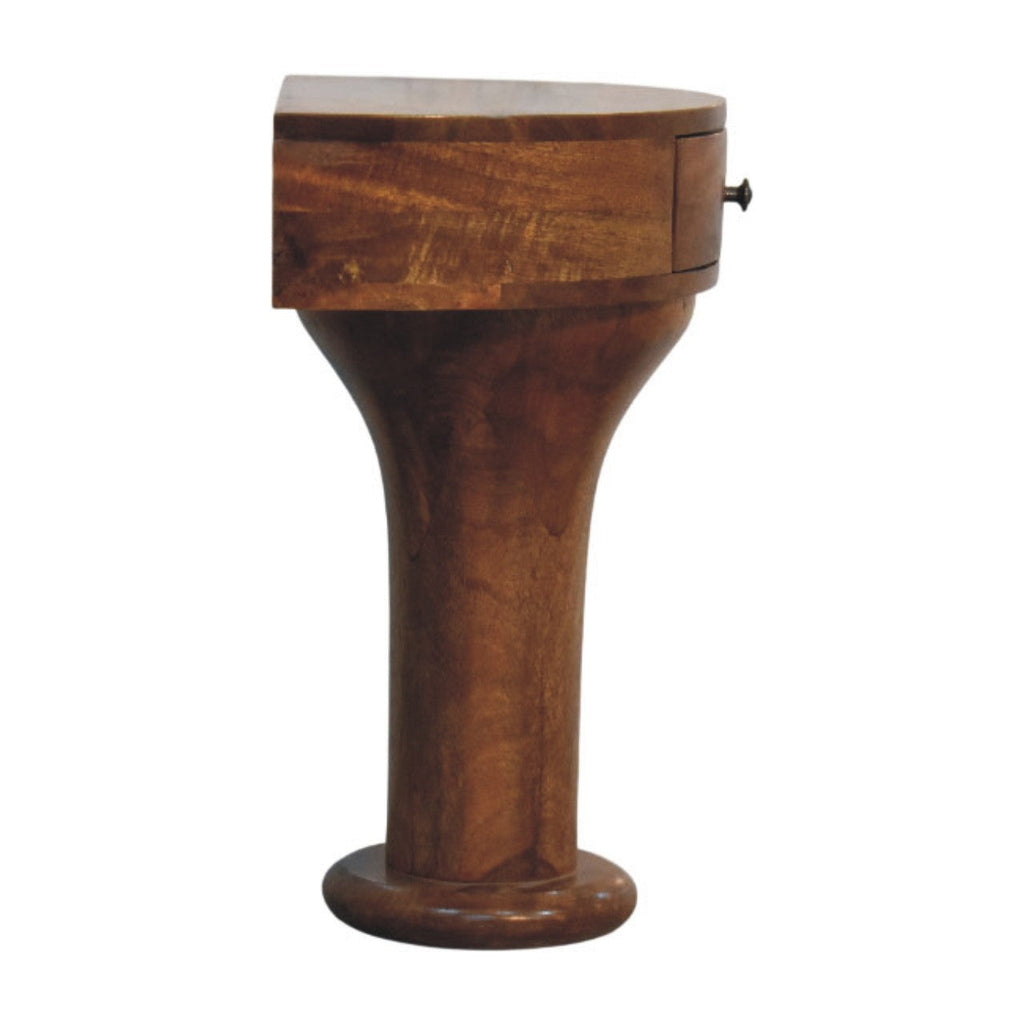 Pedestal Curved Solid Mango Wood Bedside Table – Amber Oak Finish