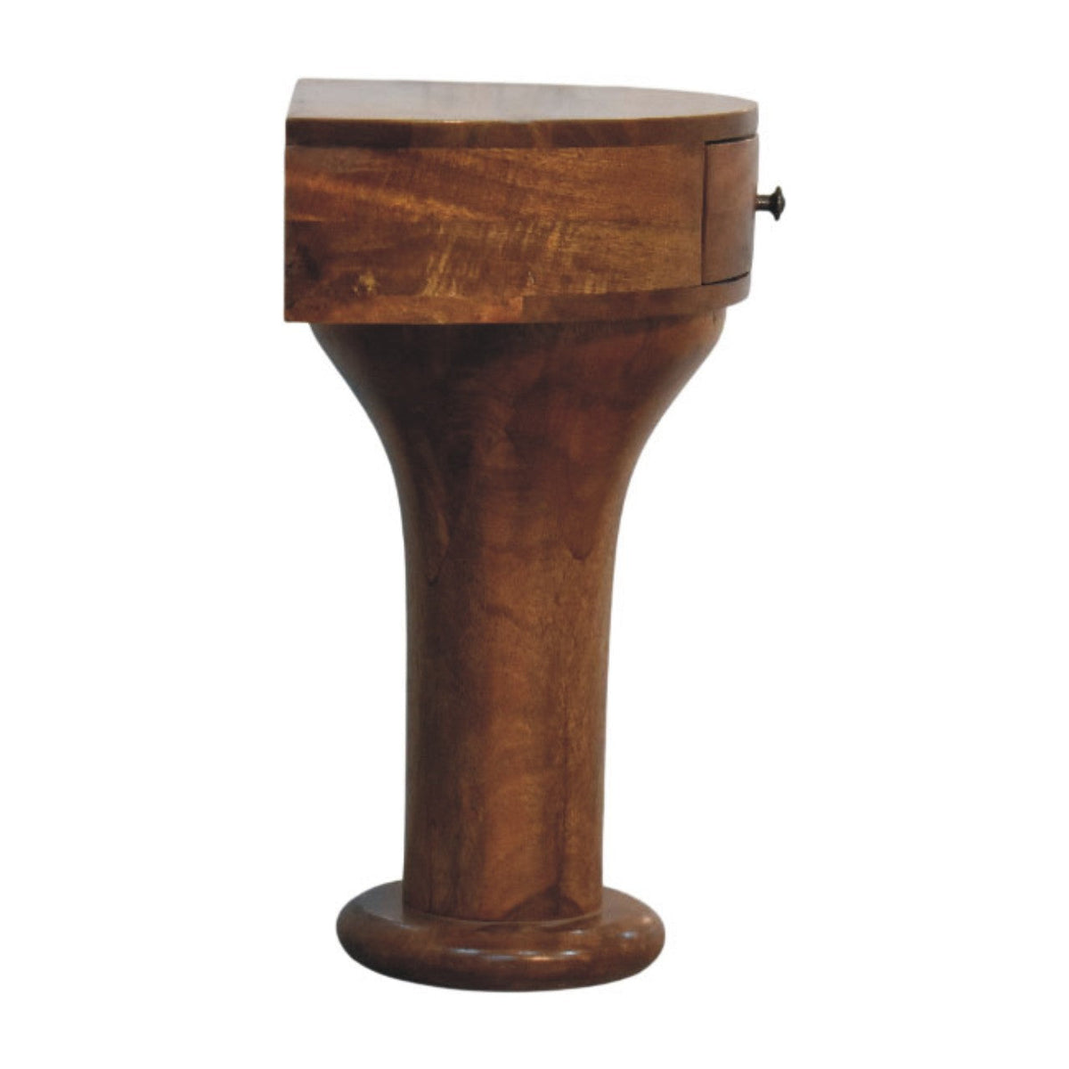 Pedestal Curved Solid Mango Wood Bedside Table – Amber Oak Finish