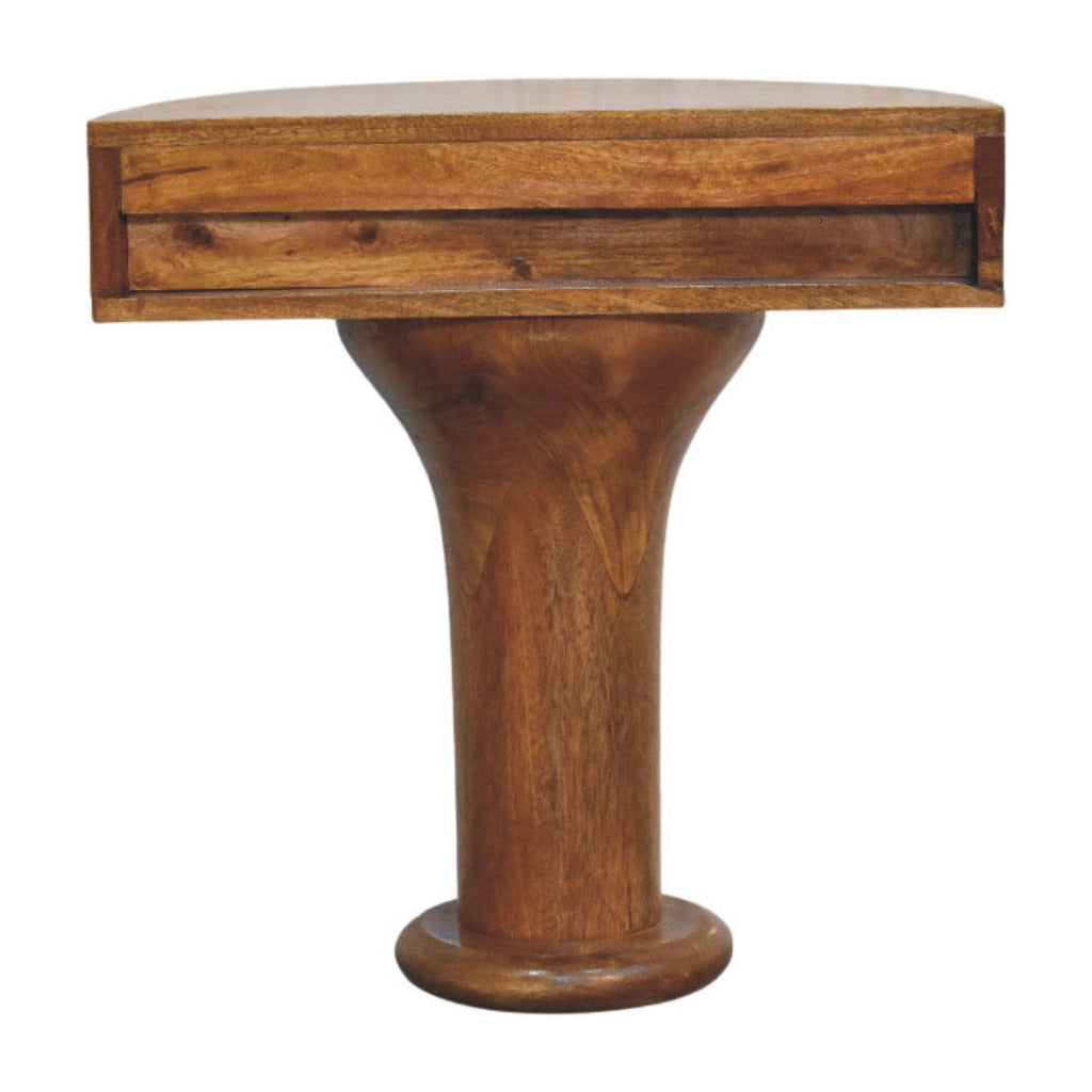 Pedestal Curved Solid Mango Wood Bedside Table – Amber Oak Finish