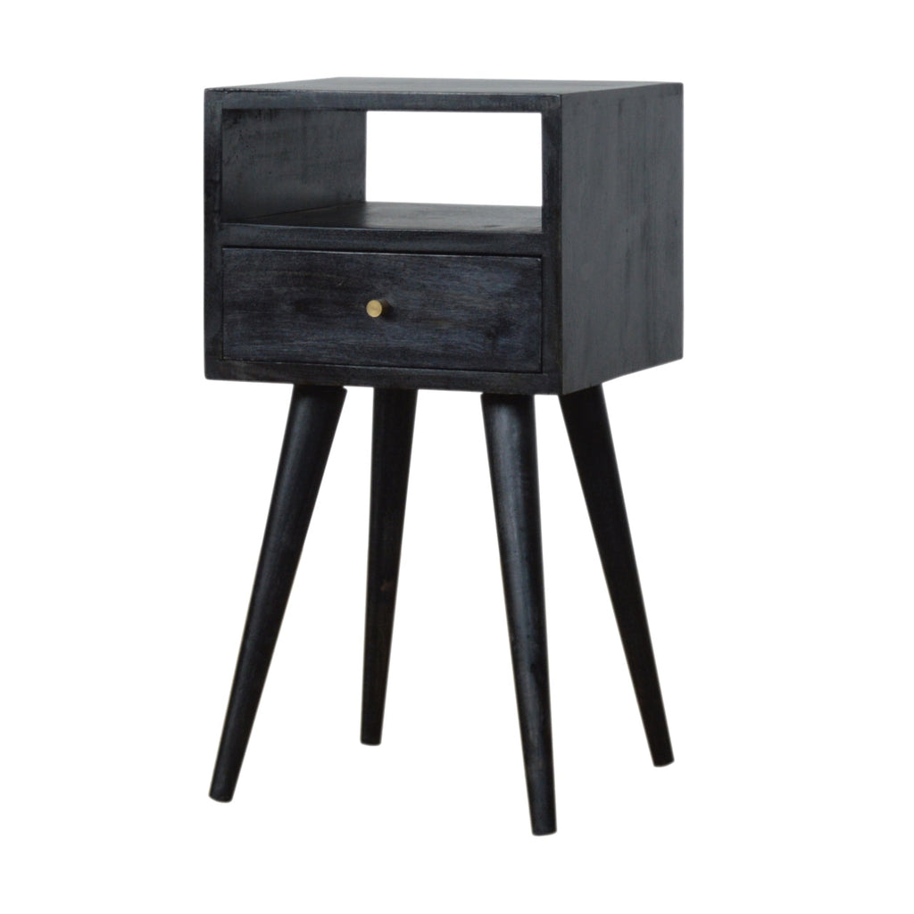 Mini Solid Mango Wood Nightstand – Ash Black Finish