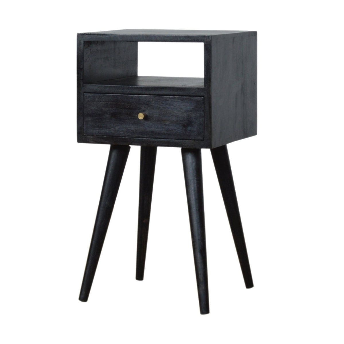 Mini Solid Mango Wood Nightstand – Ash Black Finish