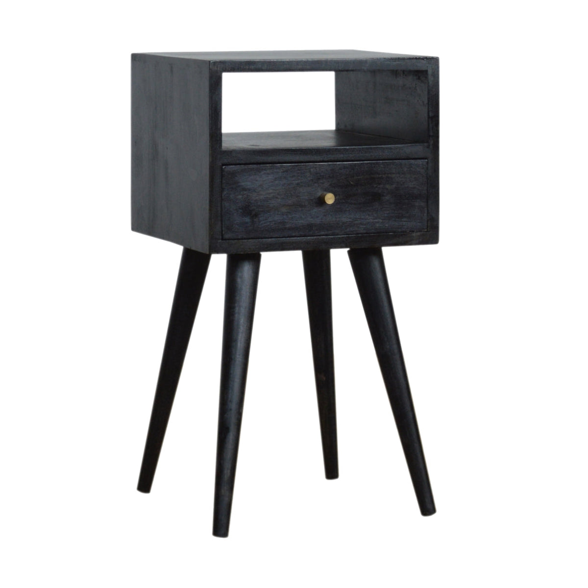 Mini Solid Mango Wood Nightstand – Ash Black Finish