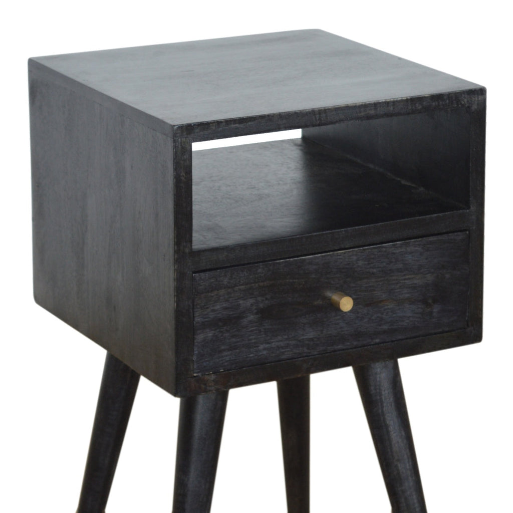 Mini Solid Mango Wood Nightstand – Ash Black Finish