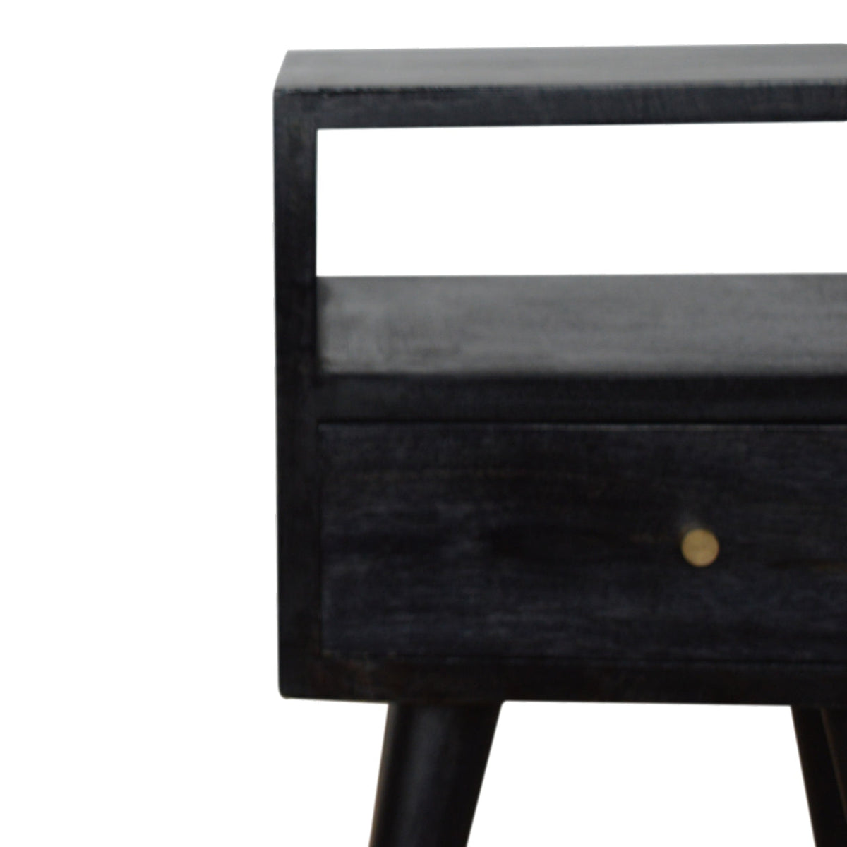 Mini Solid Mango Wood Nightstand – Ash Black Finish