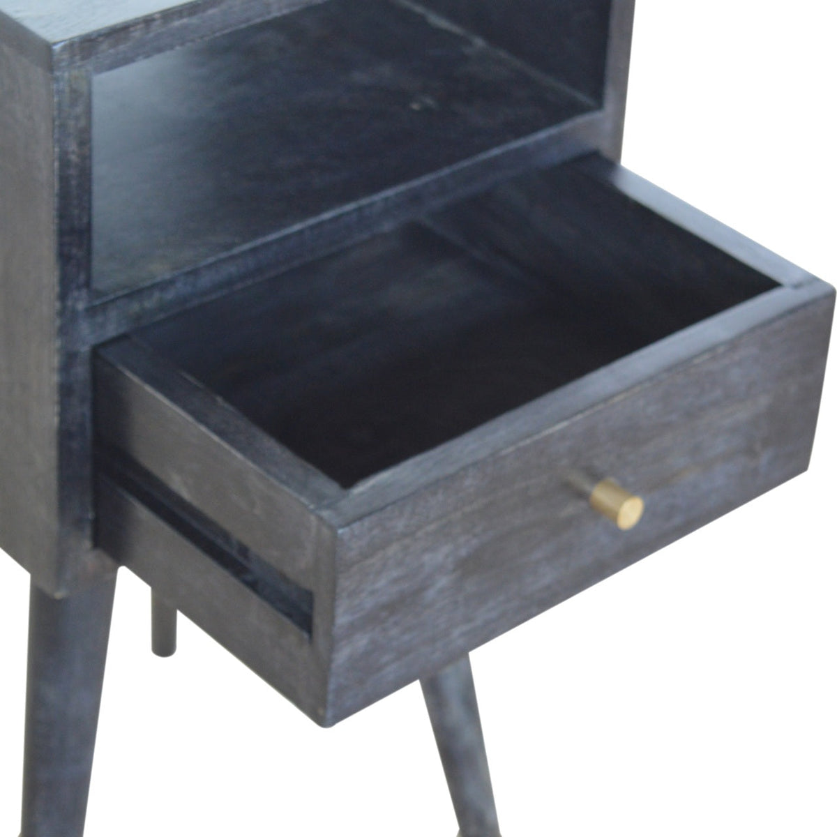 Mini Solid Mango Wood Nightstand – Ash Black Finish