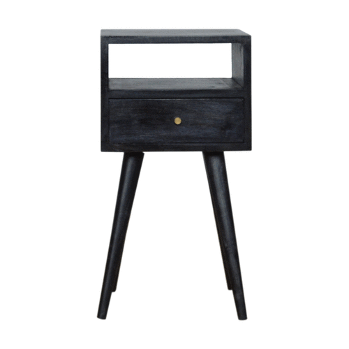 Mini Solid Mango Wood Nightstand – Ash Black Finish