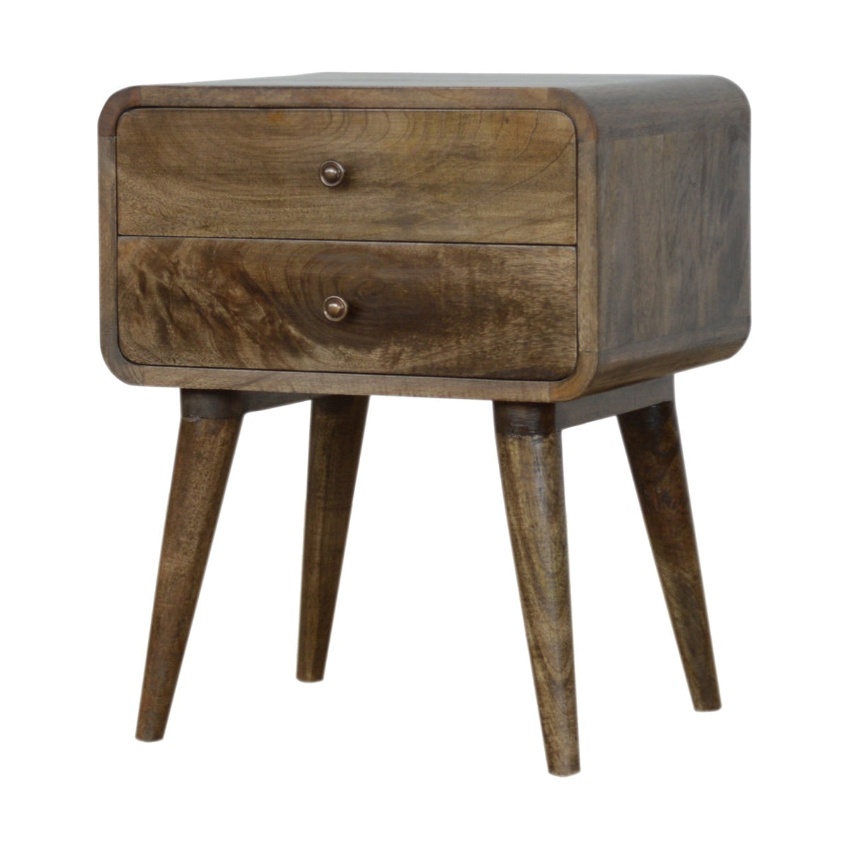 Curved Washed Solid Mango Wood Nightstand – Classic Grey Wash Finish