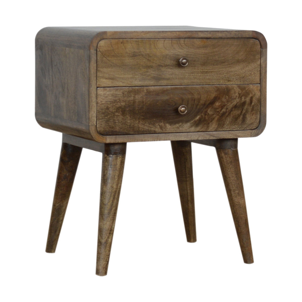 Curved Washed Solid Mango Wood Nightstand – Classic Grey Wash Finish