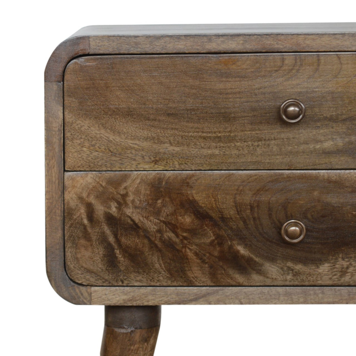 Curved Washed Solid Mango Wood Nightstand – Classic Grey Wash Finish