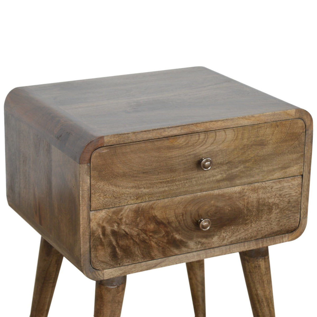 Curved Washed Solid Mango Wood Nightstand – Classic Grey Wash Finish