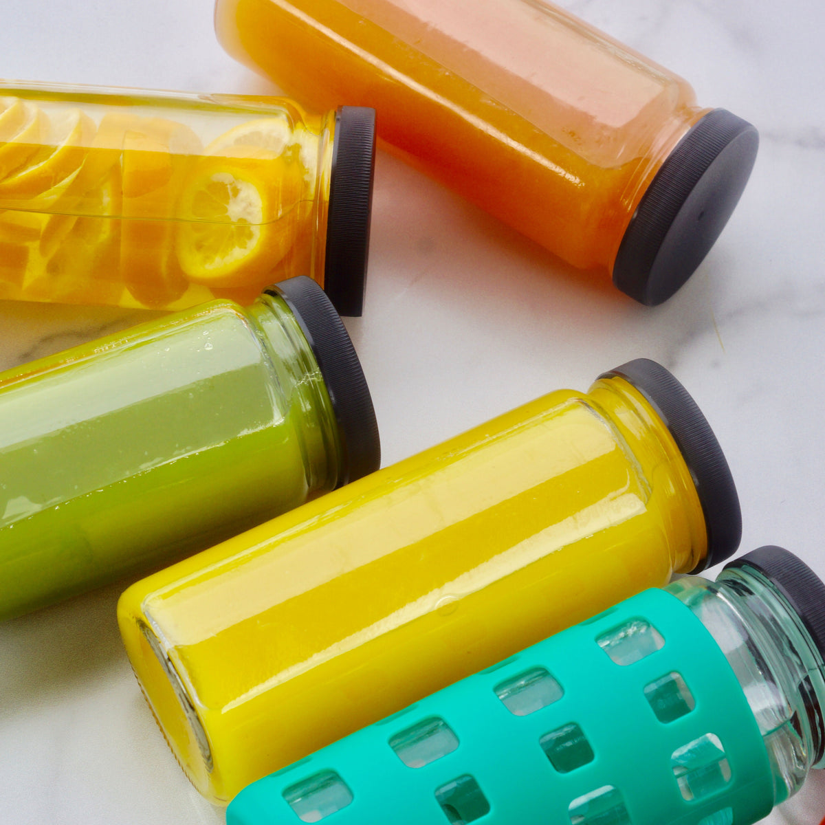 Original Series Wide Mouth Glass Bottles w/ Lids & Silicone Liner, 16 oz