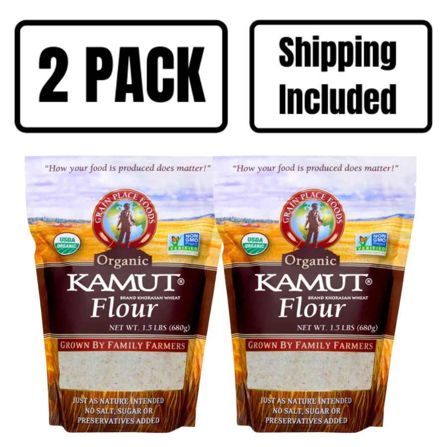 Organic Kamut Khorasan Wheat Flour | 1.5 lb | Pack of 2 | Non-GMO | Shipping Included | Grain Place Foods