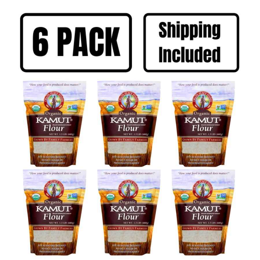 Organic Kamut Khorasan Wheat Flour | 1.5 lb | Pack of 6 | Non-GMO | Shipping Included | Grain Place Foods