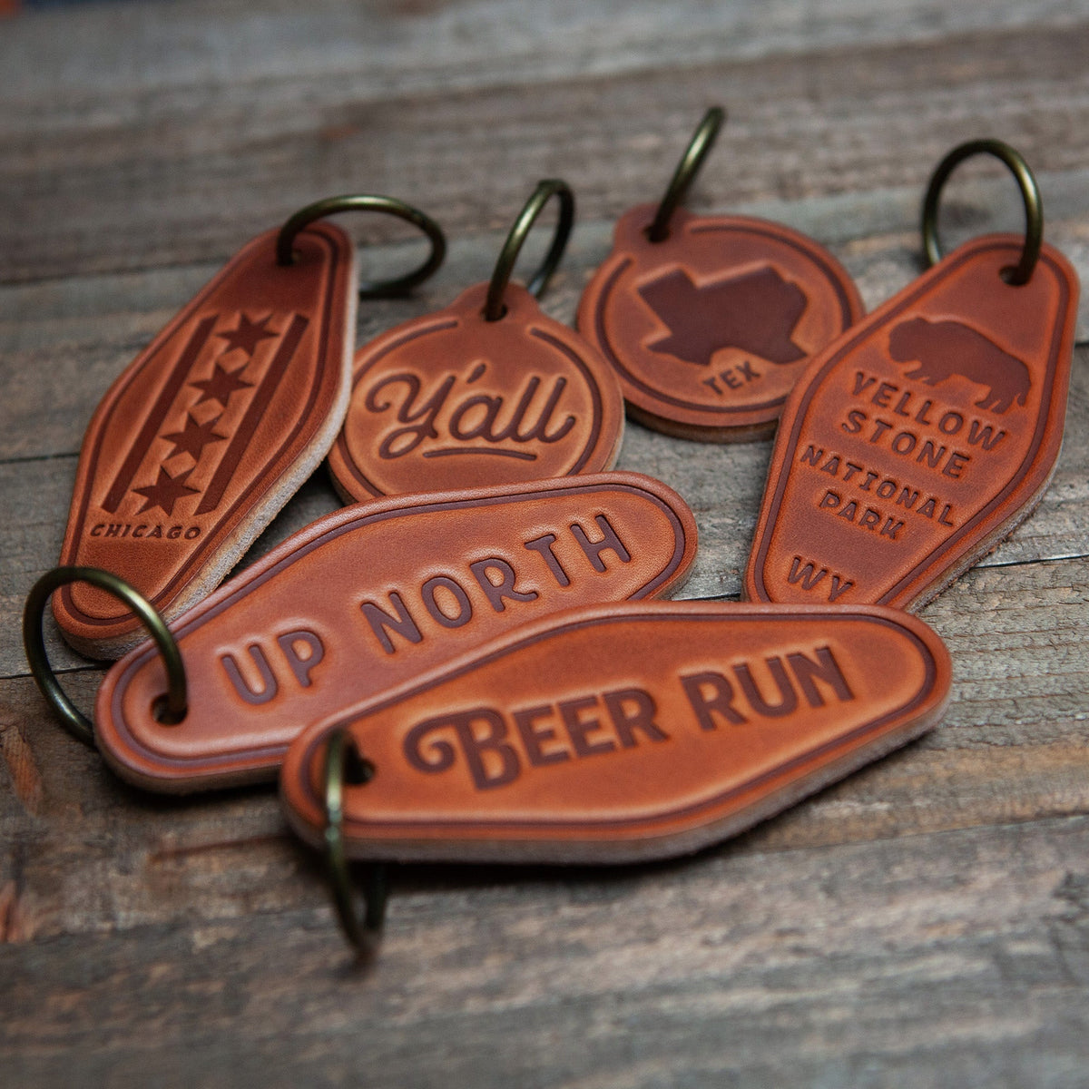 Road Trip Leather Keychain Motel Style