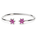 .925 Sterling Silver Ruby with Diamond Accent Floral Flexy Open Bangle Bracelet