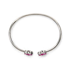 .925 Sterling Silver Ruby with Diamond Accent Floral Flexy Open Bangle Bracelet