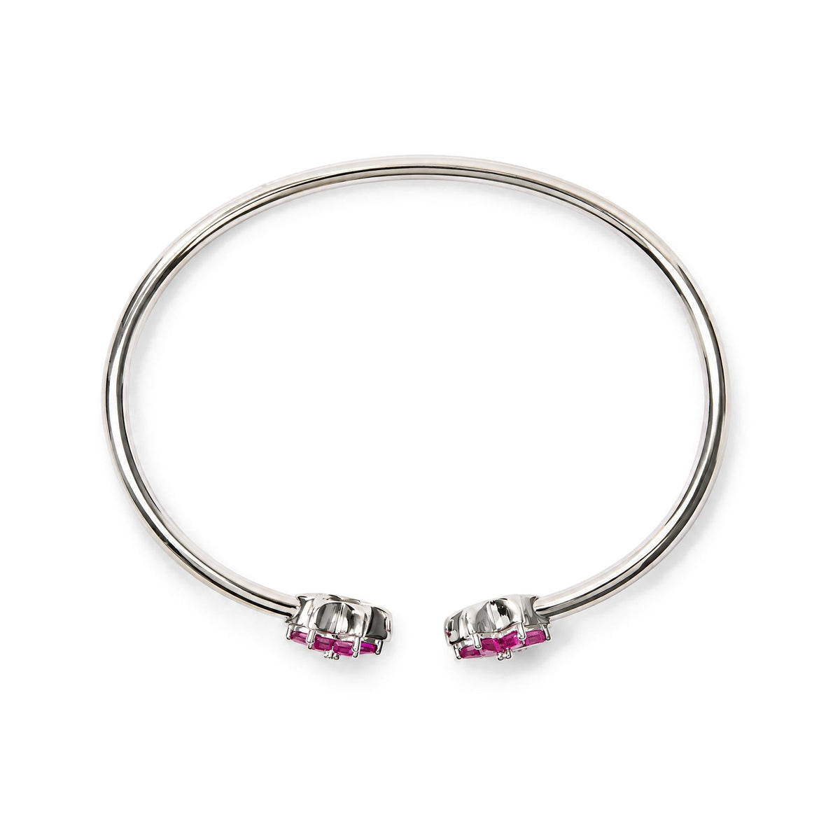 .925 Sterling Silver Ruby with Diamond Accent Floral Flexy Open Bangle Bracelet