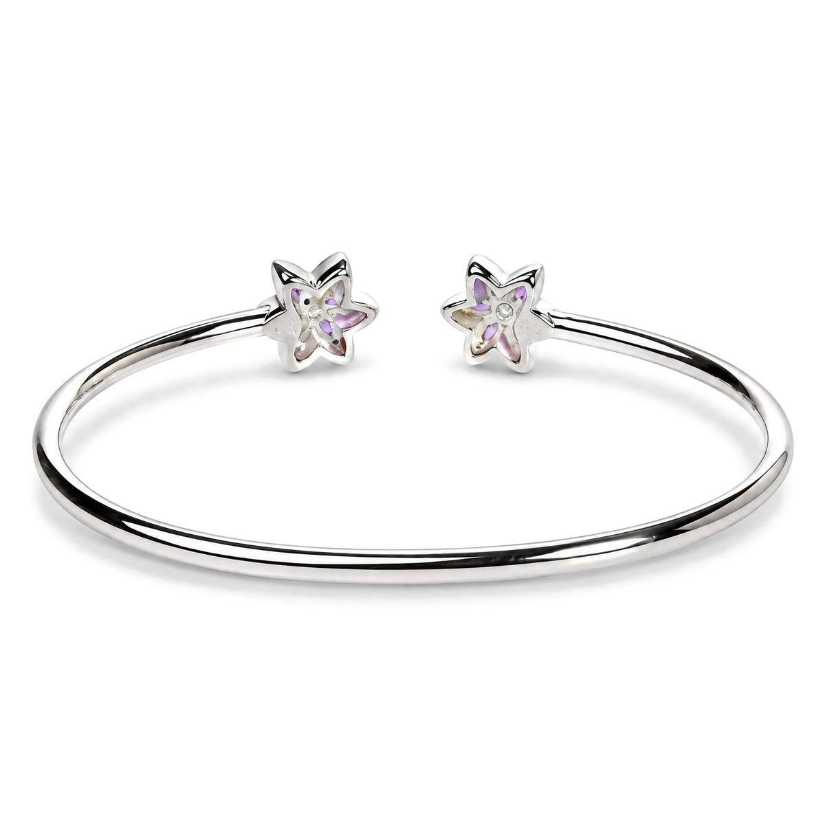 .925 Sterling Silver Ruby with Diamond Accent Floral Flexy Open Bangle Bracelet