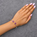 .925 Sterling Silver Ruby with Diamond Accent Floral Flexy Open Bangle Bracelet