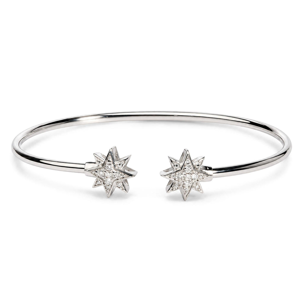 .925 Sterling Silver Diamond Accent Star Flexy Open Bangle Bracelet