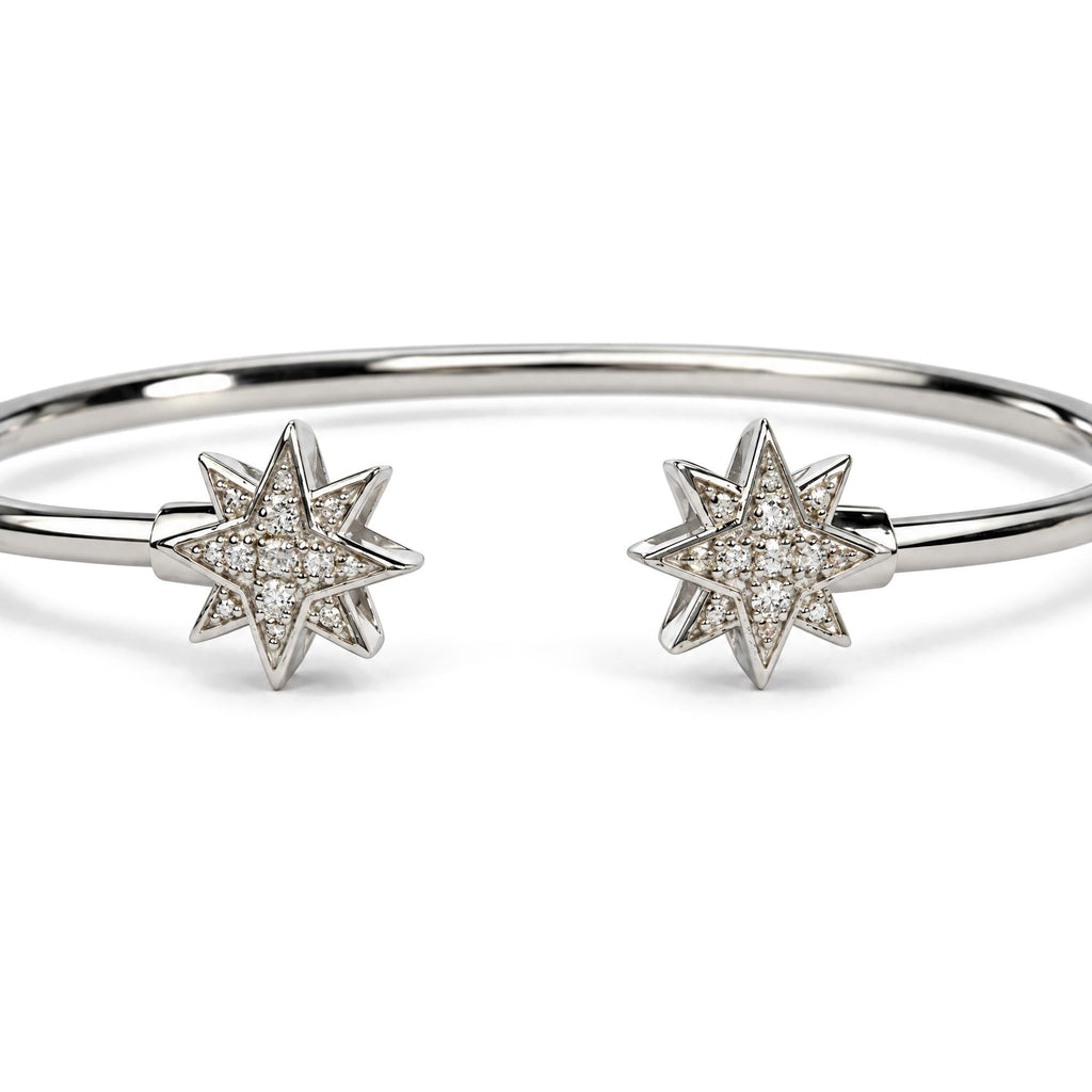 .925 Sterling Silver Diamond Accent Star Flexy Open Bangle Bracelet