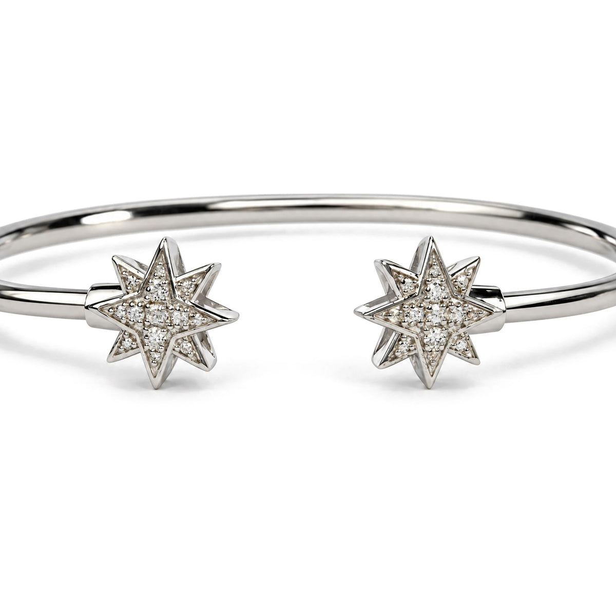 .925 Sterling Silver Diamond Accent Star Flexy Open Bangle Bracelet