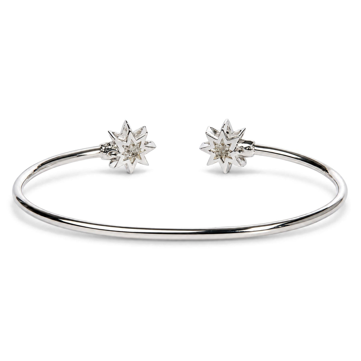 .925 Sterling Silver Diamond Accent Star Flexy Open Bangle Bracelet
