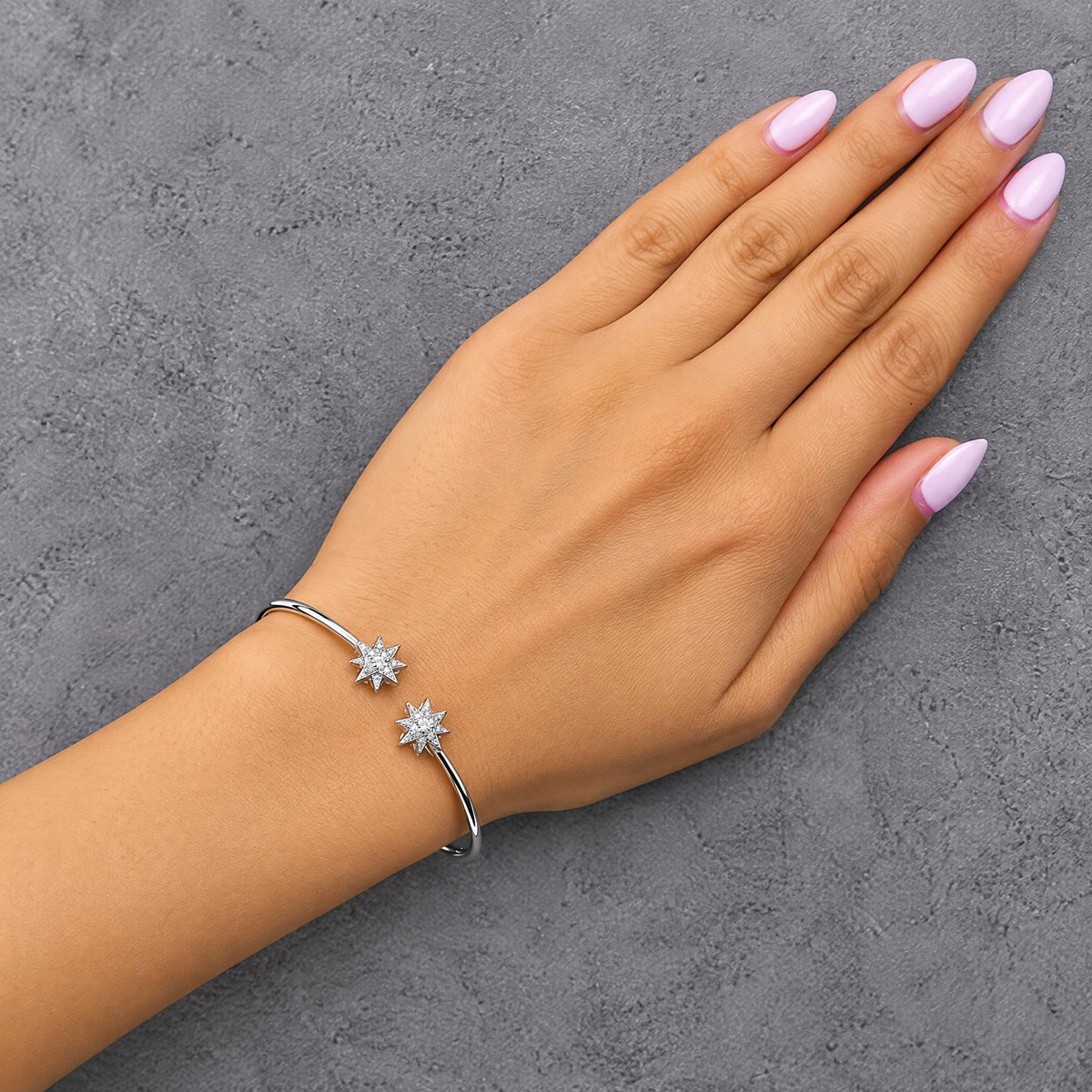 .925 Sterling Silver Diamond Accent Star Flexy Open Bangle Bracelet
