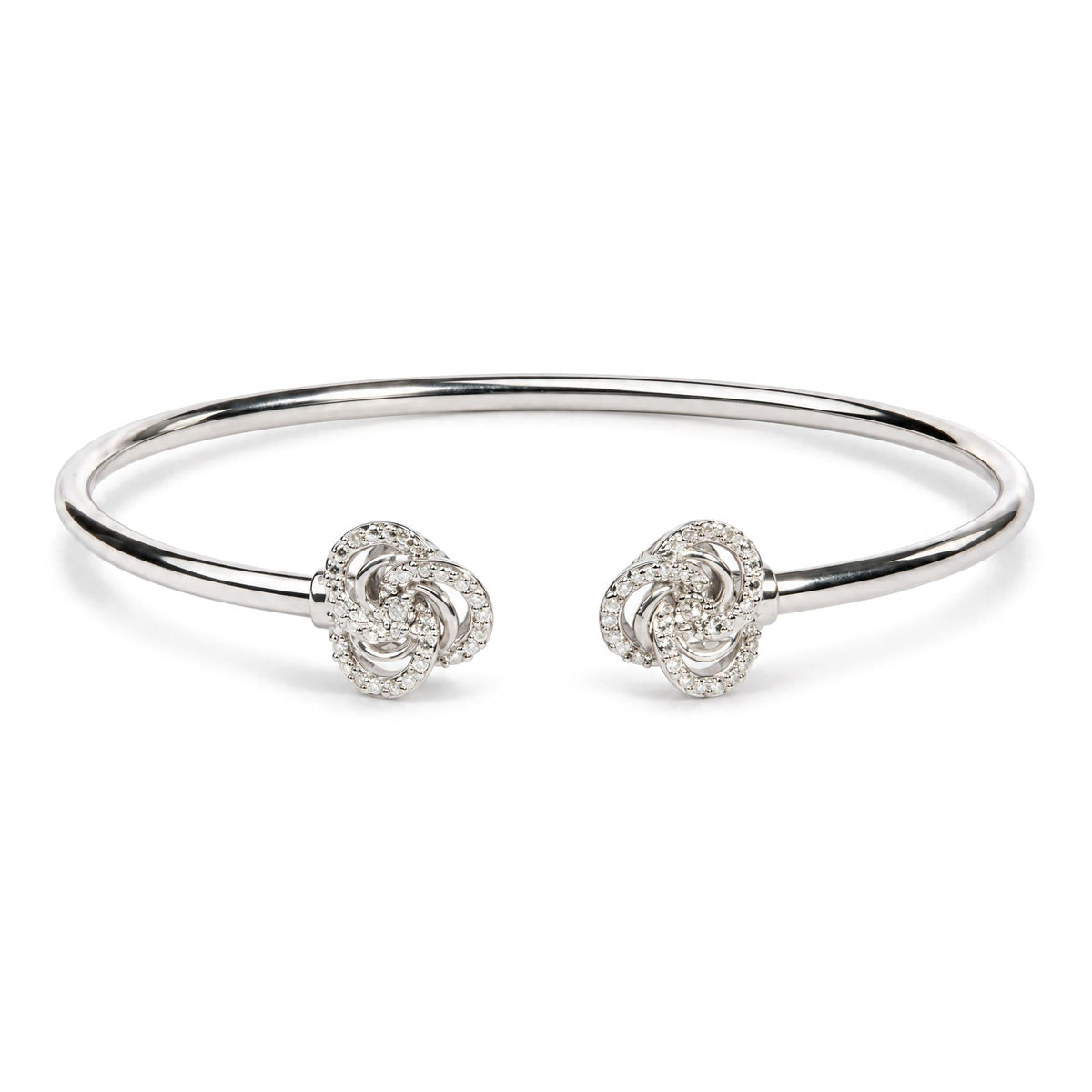 .925 Sterling Silver Diamond Accent Love Knot Flexy Open Bangle Bracelet